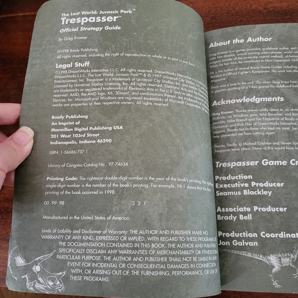 Jurassic Park Trespasser The Lost World Brady Games Guide For PC CDROM Paperback